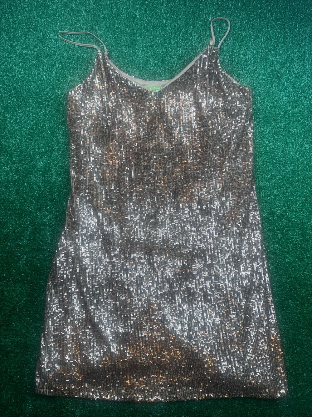 Gianni Bini Bronze Sequin V-Neck Dress - Picture 1 of 5
